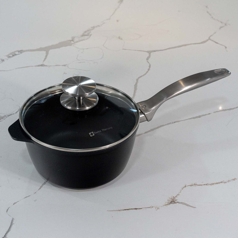 CXD PFAS Free Nonstick Saucepan with Glass Lid - Swiss Diamond