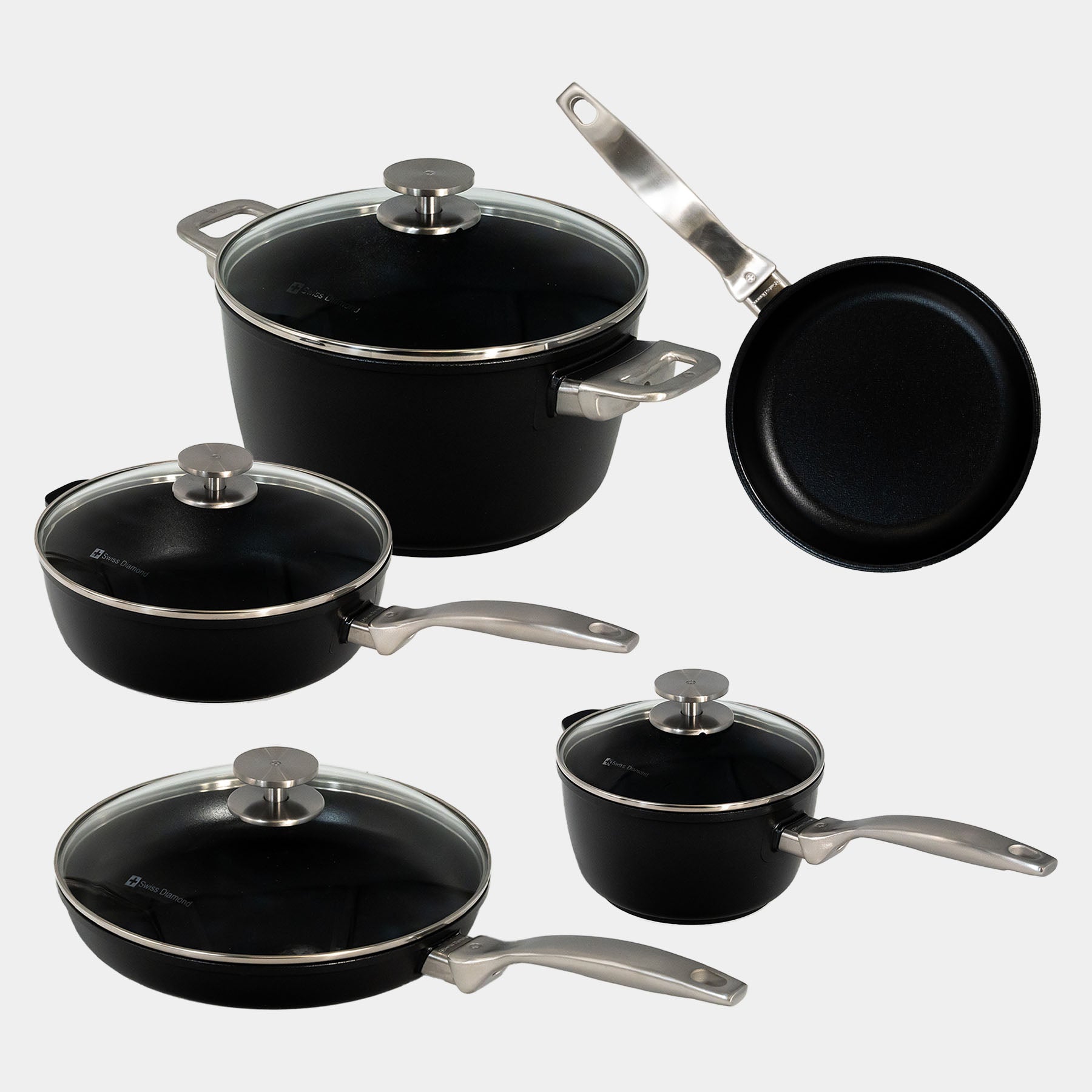 CHD Nonstick 9-Piece Set  with 8" Fry Pan, 10.25" Fry Pan with Lid, 2.2 qt Saucepan with Lid,  5.5 qt Stock Pot with Lid and a 3.2 qt Saute Pan with Lid