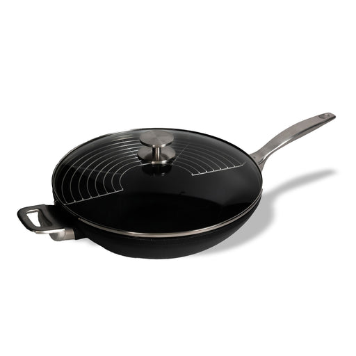 CXD Dou Ceramic Nonstick  Wok with Lid and Rack - 12.5" (32 cm), 5.3 QT (5 L) - Swiss Diamond