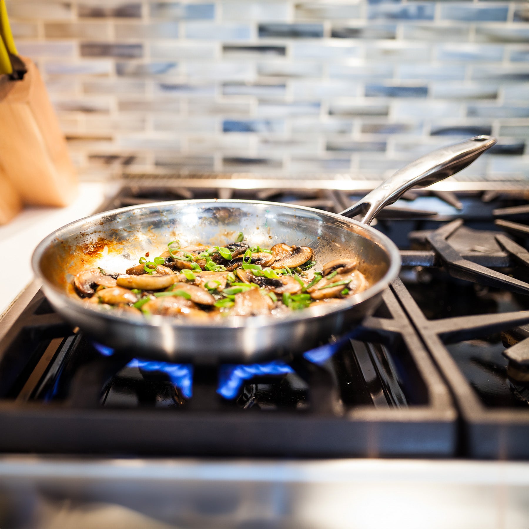 Premium Clad Fry Pan - Induction on kitchen gas stove top