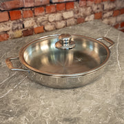 Premium Clad 5.3 qt Stainless Chef's Pan with Glass Lid - Induction on granite kitchen counter