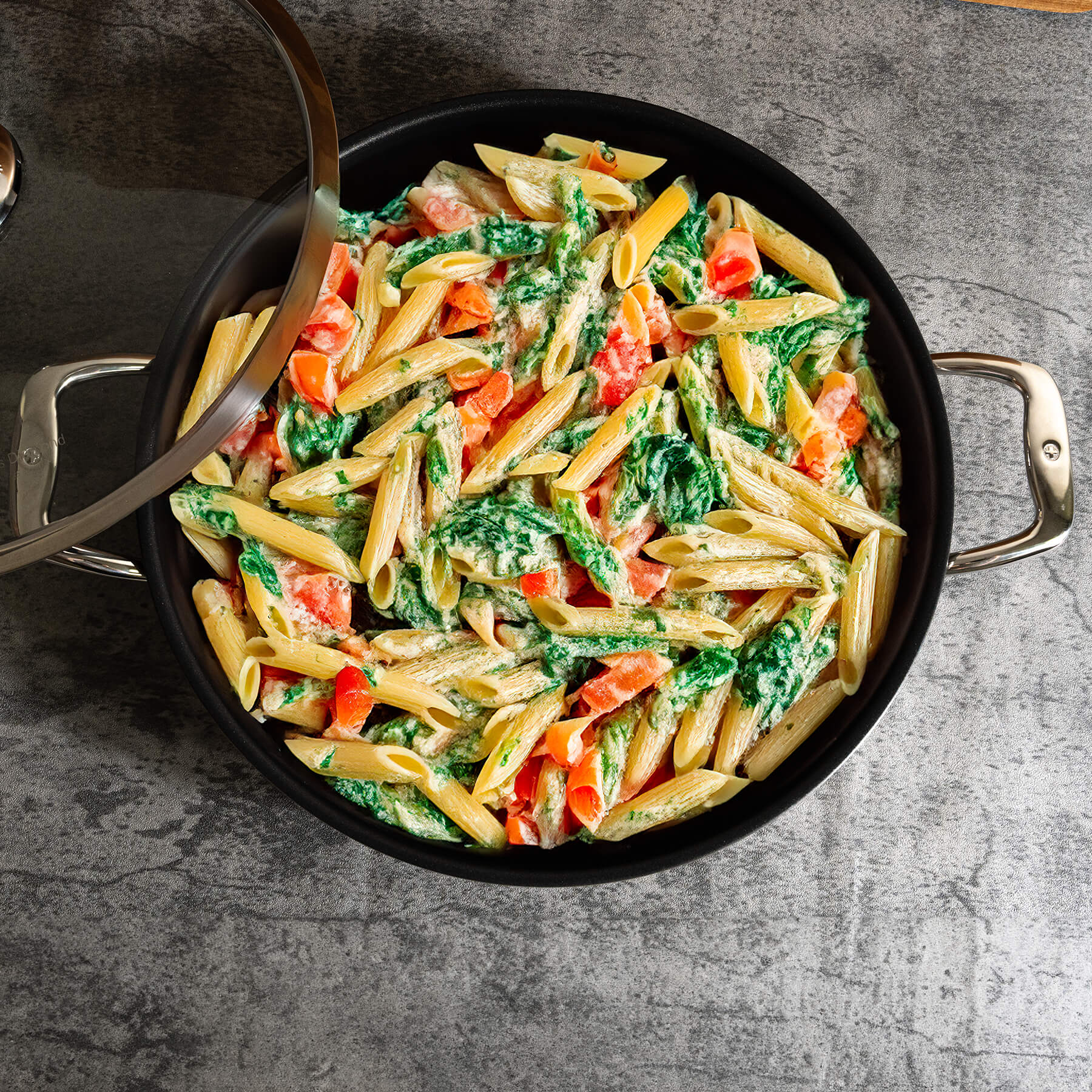 Nonstick Clad 5.3 qt Stainless Chef's Pan with Glass Lid - Induction and Felt Pan Protector