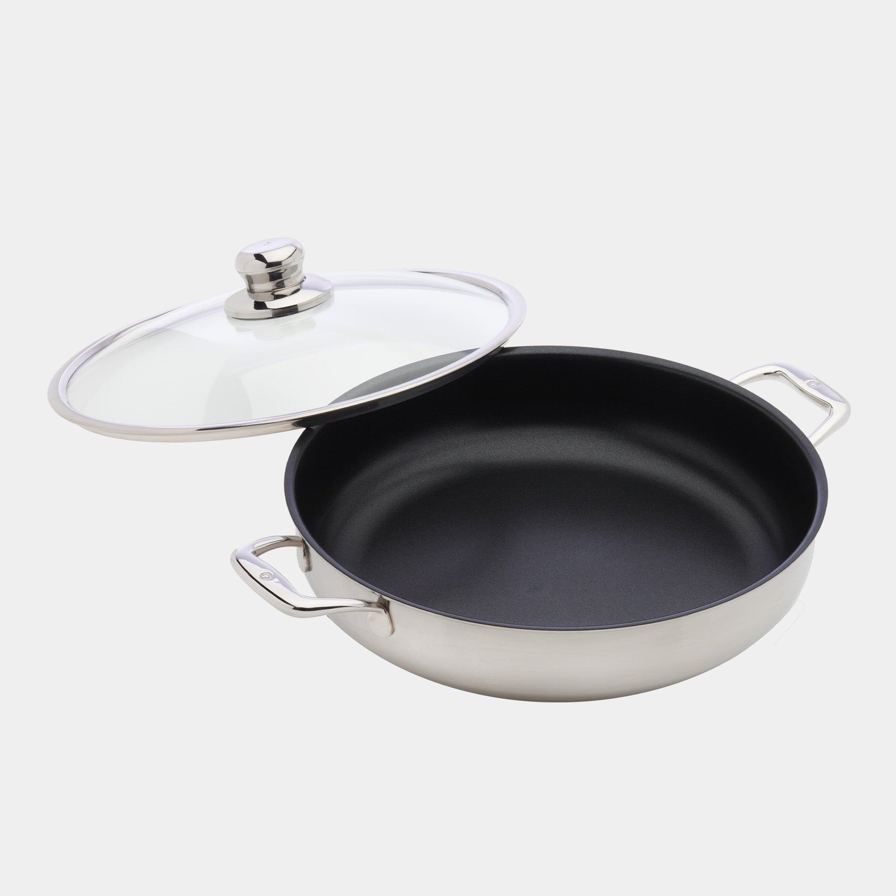 Nonstick Clad 5.3 qt Stainless Chef's Pan with Glass Lid - Induction