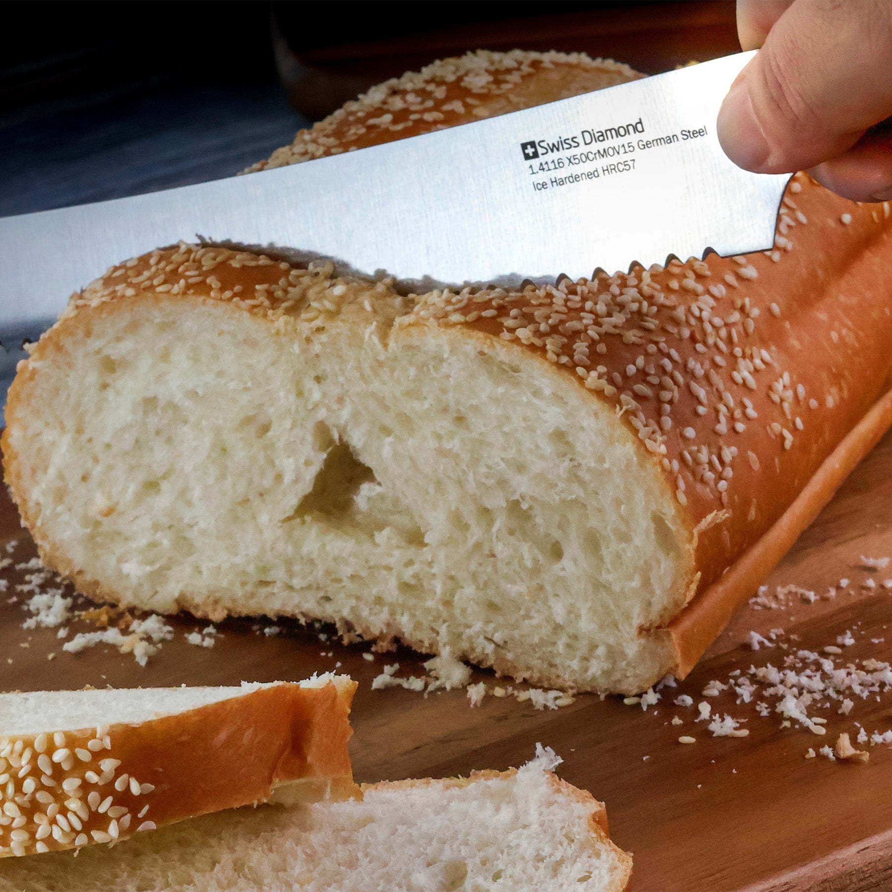 8.5" Bread Knife in use slicing through bread