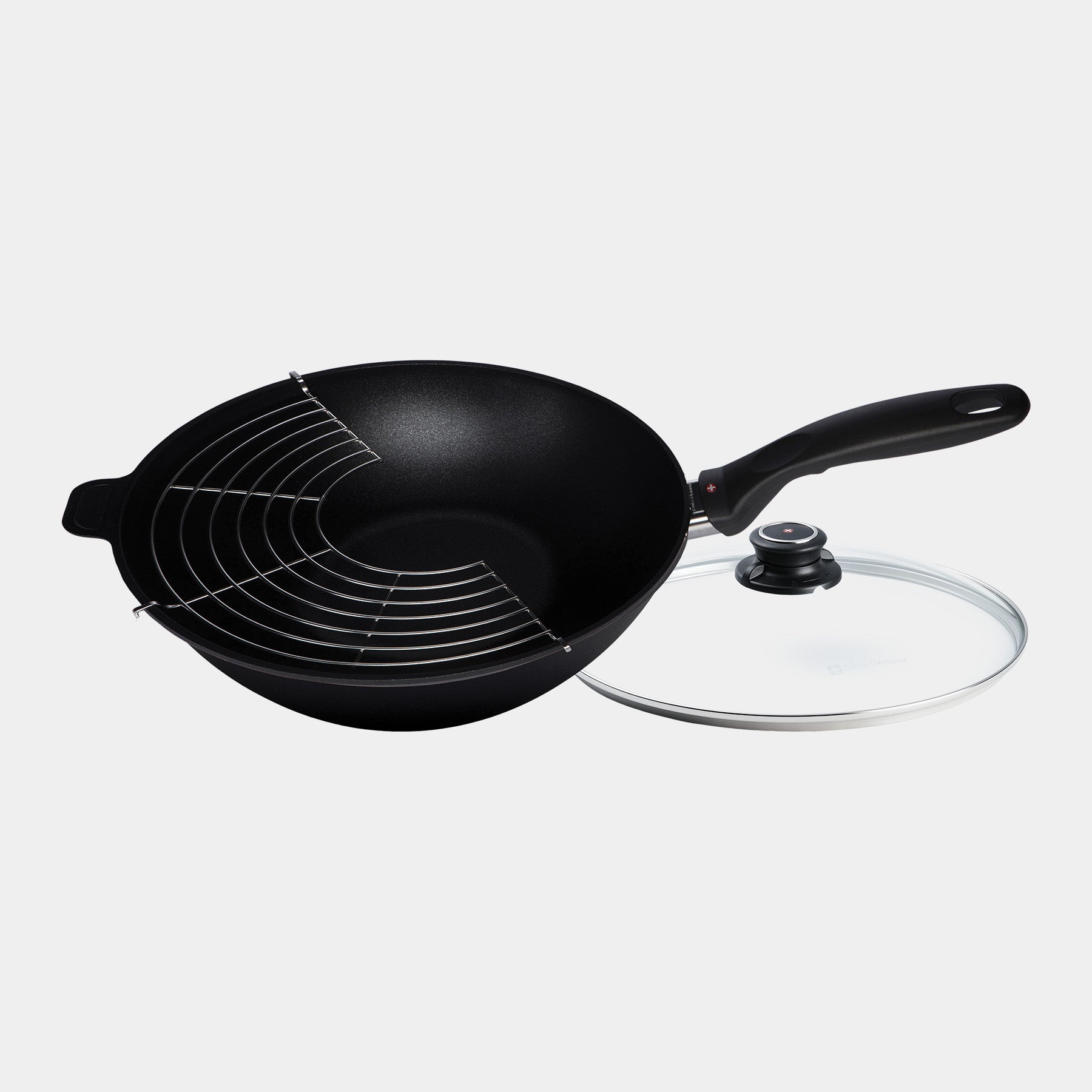 XD Nonstick 11.8" Wok with Glass Lid & Rack