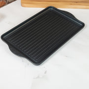 XD Nonstick 17" x 11" Double-Burner Grill in use on kitchen counter