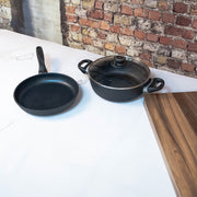 XD Nonstick 3-Piece Set - Fry Pan & Casserole next to cutting board on kitchen counter