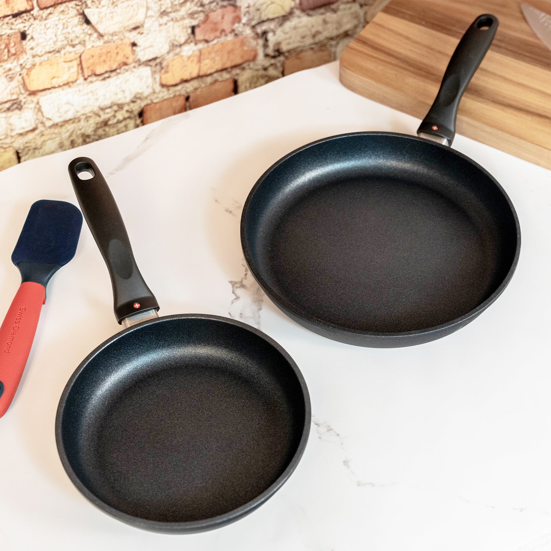 XD Nonstick 2-Piece Fry Pan Set on kitchen counter top view