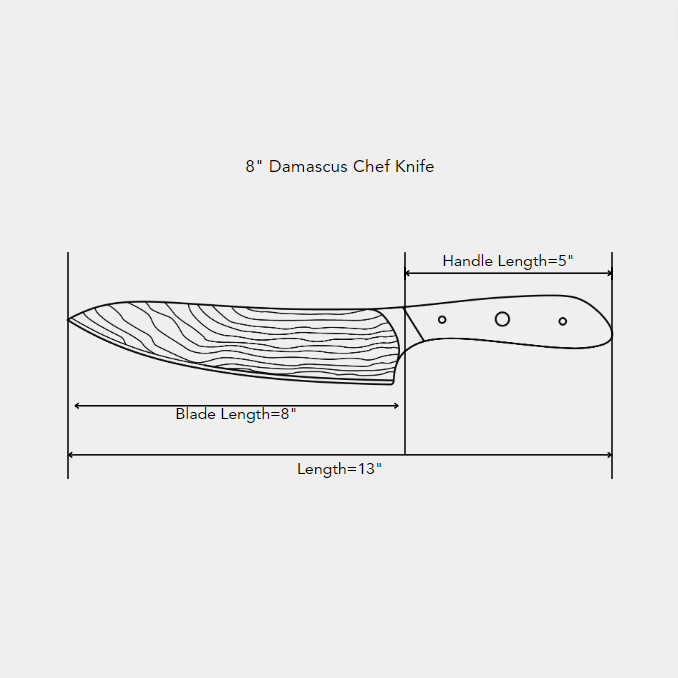 8" Damascus Chef Knife dimensions