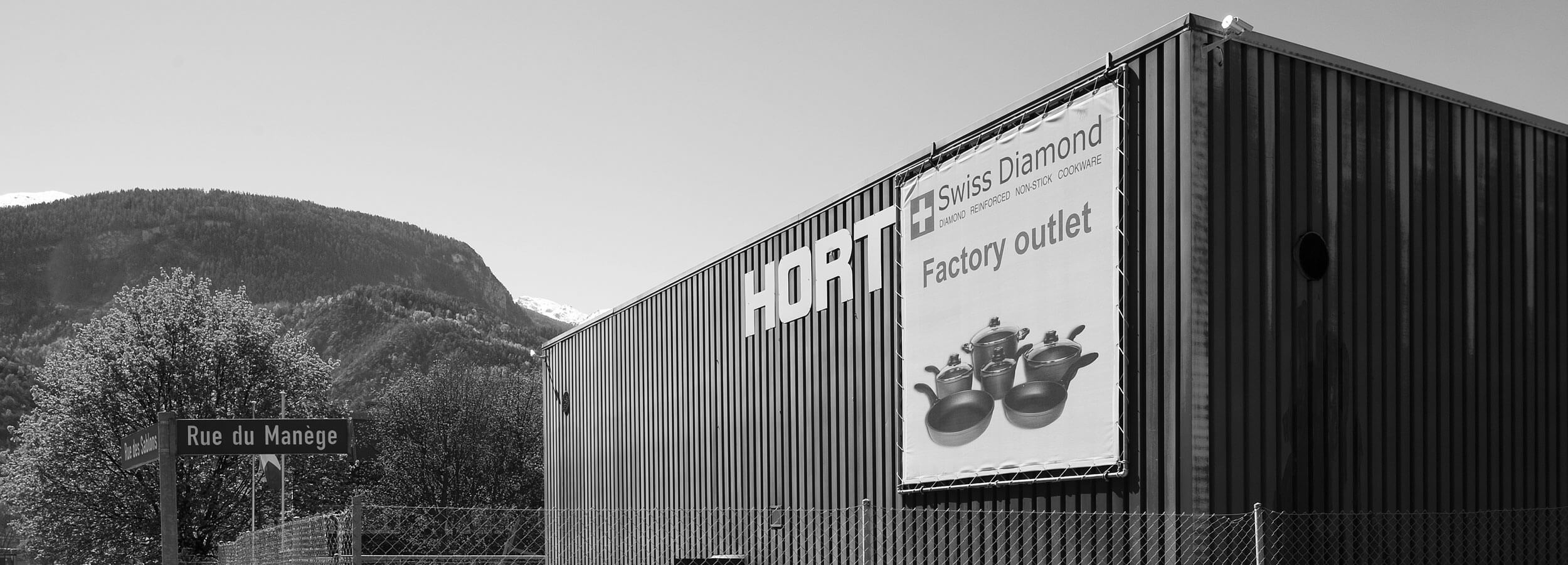 hort factory in Switzerland with a swiss diamond sign